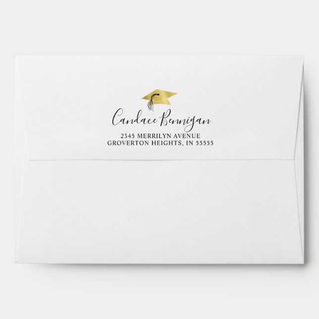 Graduation Hand Lettered Script Gold Cap Pattern Envelope (Back (Top Flap))