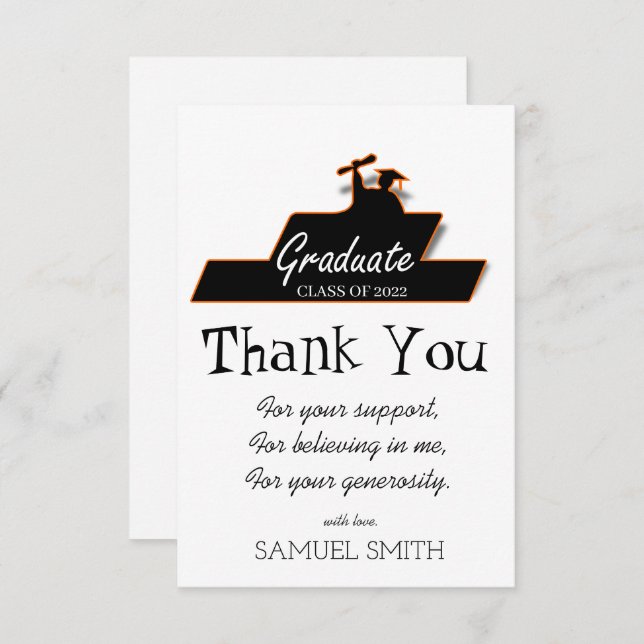 Graduation Handwriting Black & White Scroll Thank  Thank You Card (Front/Back)
