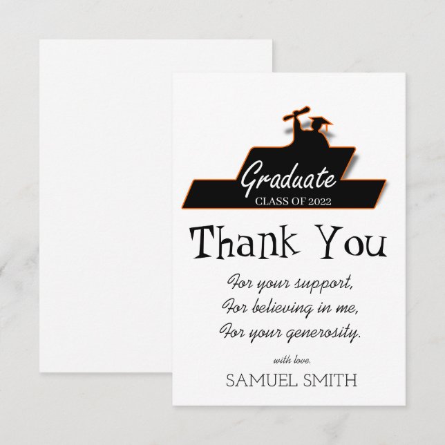 Graduation Handwriting Black & White Scroll Thank  You Card (Front/Back)