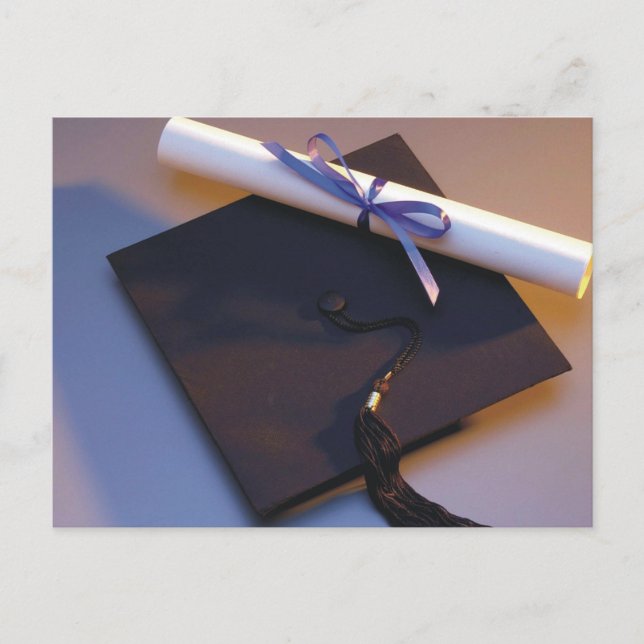 Graduation Hat And Diploma Announcement Postcard (Front)