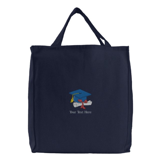 Graduation Hat and Diploma Personalized Embroidered Tote Bag (Front)