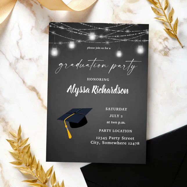 Graduation Hat Chalkboard Graduation Party Invitation | Zazzle