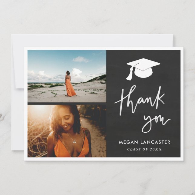 Graduation Hat Chalkboard Thank You | Script Card (Front)