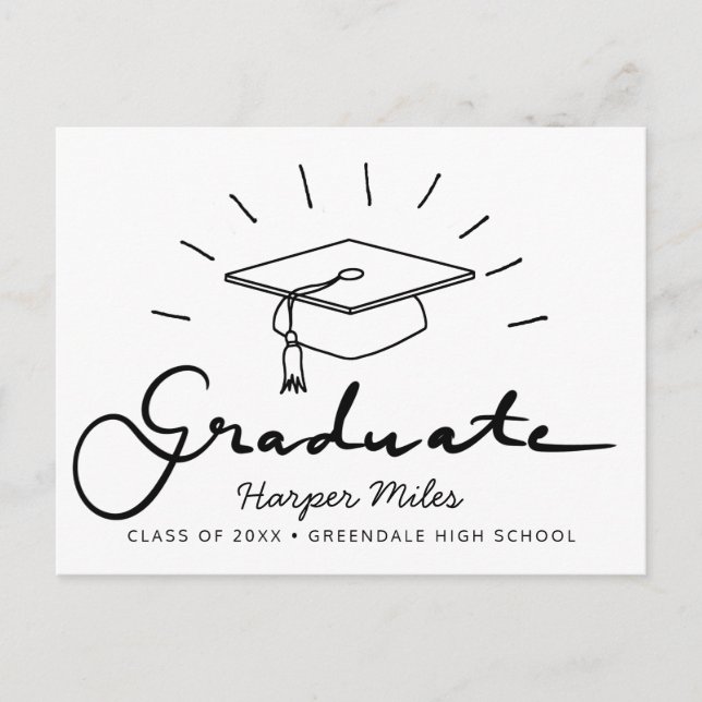Graduation hat doodle with rays postcard (Front)