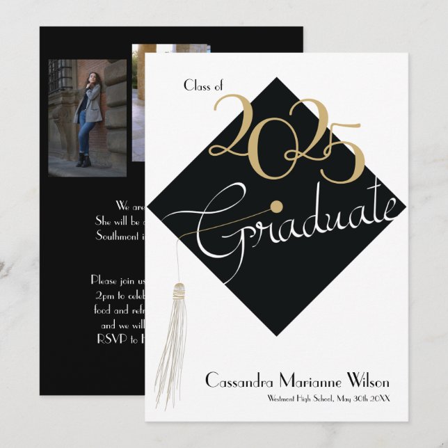 Graduation Hat Elegant Announcement (Front/Back)