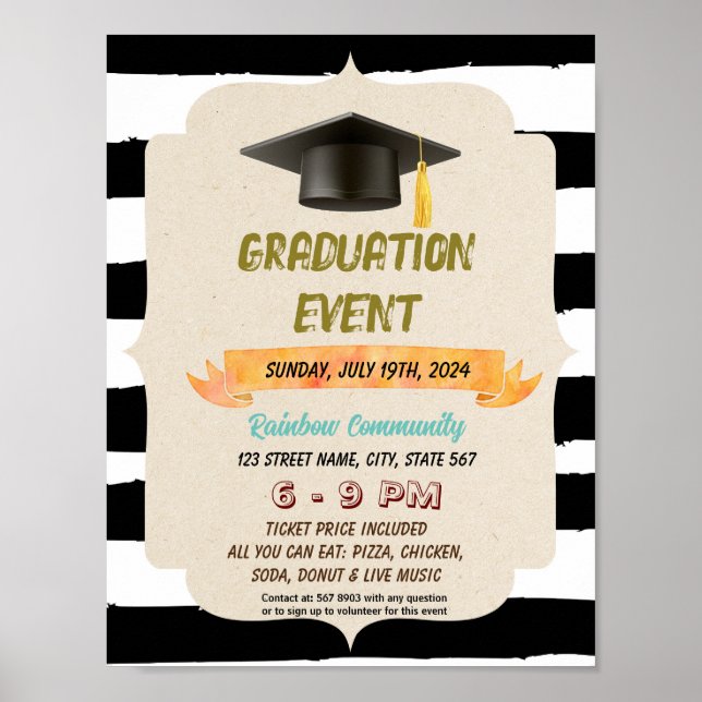 Graduation hat event party flyer poster (Front)