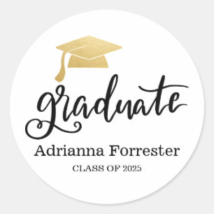 Graduation Hat Graduate Casual Script Classic Round Sticker