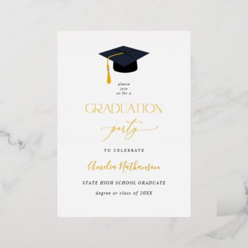 Graduation Hat Graduation Party Foil Invitation | Zazzle