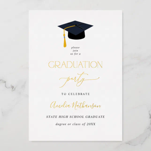 Graduation Hat Graduation Party Foil Invitation | Zazzle