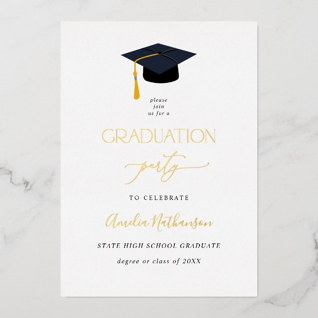 Graduation Hat Graduation Party Foil Invitation (Front)