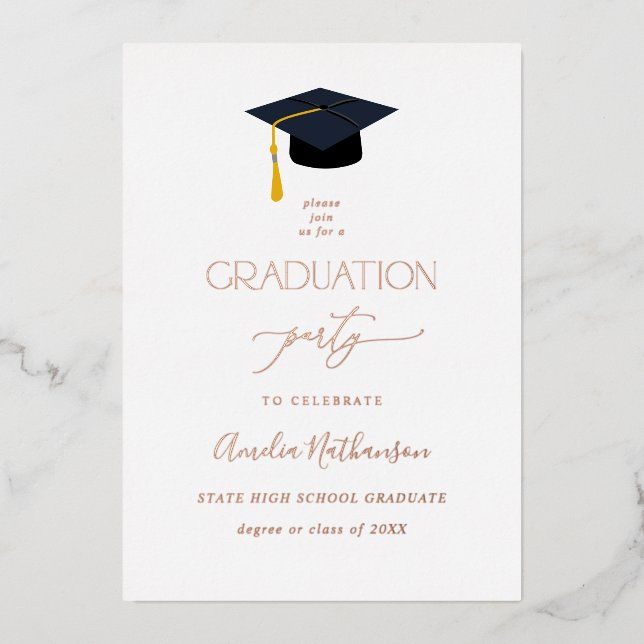 Graduation Hat Graduation Party Full Foil Invitation (Front)