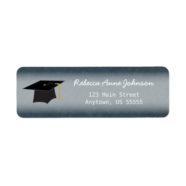 Graduation hat on blue denim label (Front)
