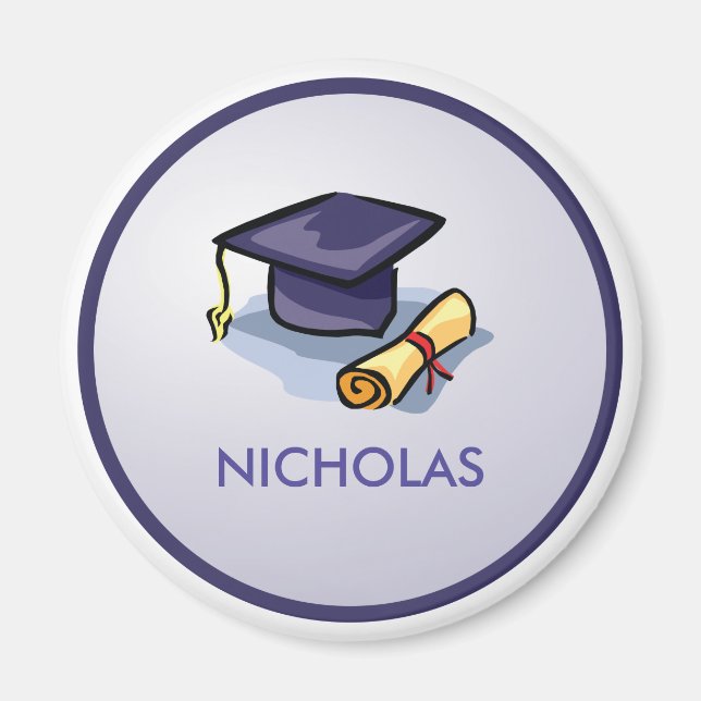 Graduation Hat Past Present Future on Blue Magnet (Front)