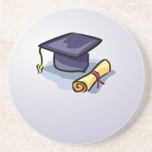 Graduation Hat Past Present Future on Blue Sandstone Coaster