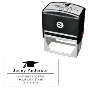 Graduation hat retro font bold return address self-inking stamp