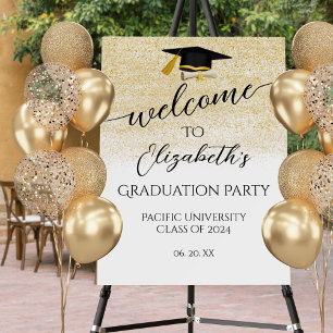 Graduation Hat Script Gold Black Welcome Party Foam Board