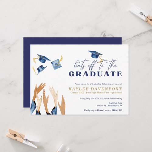 Graduation Hats off watercolor caps Invitation