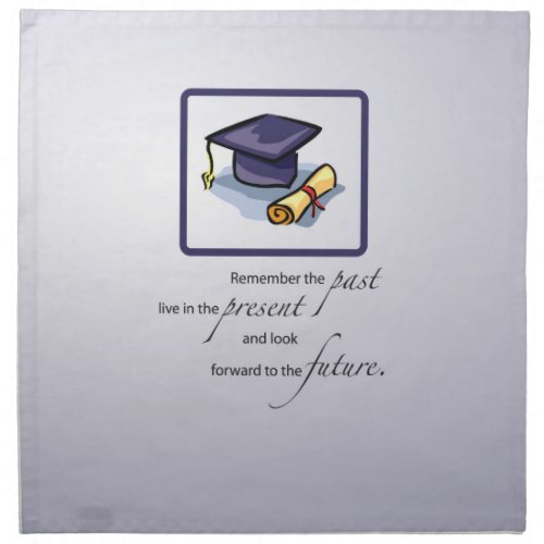 Graduation Hats Past Present Future on Blue Cloth Napkin