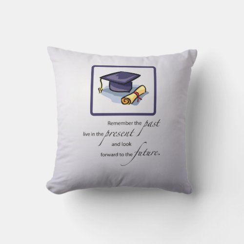 Graduation Hats Past Present Future on Blue Throw Pillow