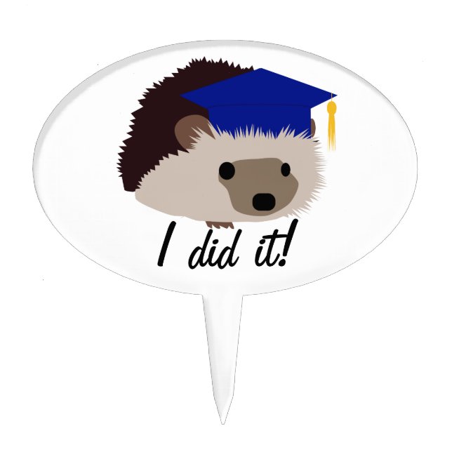 Graduation Hedgehog Cake Topper - Blue (Front)