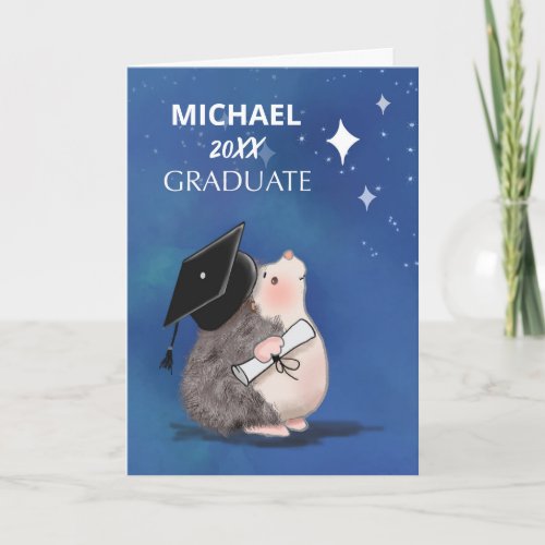 Graduation Hedgehog with Cap and Diploma Card