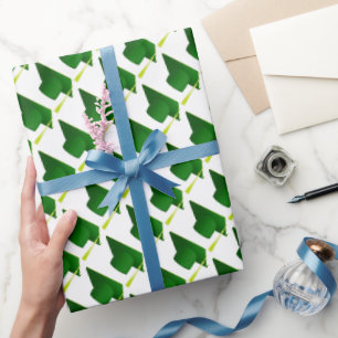 Graduation High School, College Green Cap Pattern Wrapping Paper