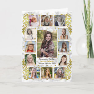 Graduation High School Photo Collage   Gold Marble Card