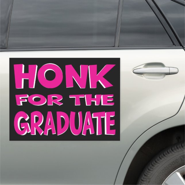 Graduation Honk Cheer Modern Pink Graduate Car Magnet (In Situ)