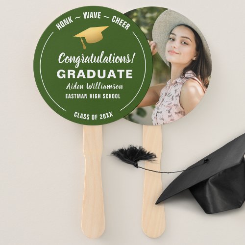 Graduation Honk Wave Gold Grad Cap Custom Photo Hand Fan