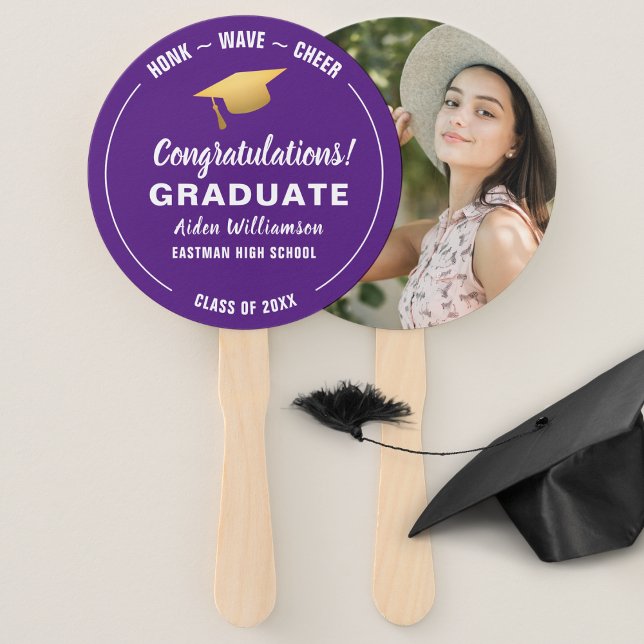 Graduation Honk Wave Gold Grad Cap Custom Photo Hand Fan (Creator Uploaded)