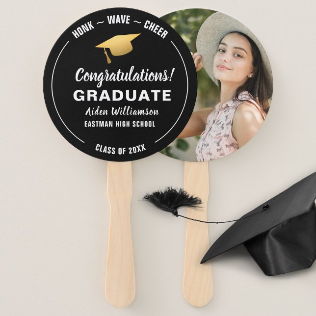 Graduation Honk Wave Gold Grad Cap Custom Photo Hand Fan (Creator Uploaded)