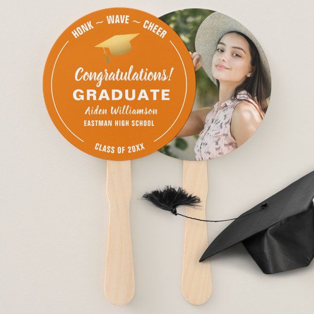 Graduation Honk Wave Gold Grad Cap Custom Photo Hand Fan (Creator Uploaded)