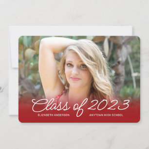 Graduation Horizontal Photo Script Red Invitation