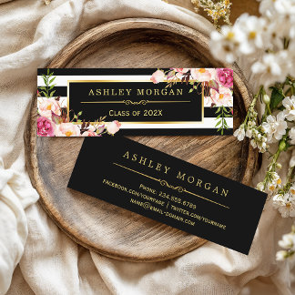 Graduation Insert Card Floral Black White Stripes