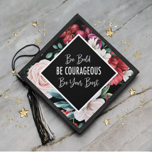 Graduation Inspiration Pink Burgundy Floral Black Cap Topper