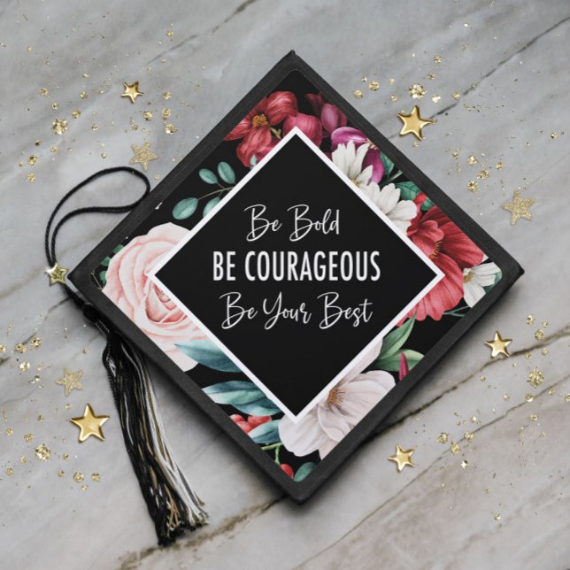 Graduation Inspiration Pink Burgundy Floral Black Cap Topper (Creator Uploaded)