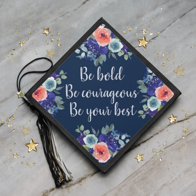 Graduation Inspirational Navy Blue Coral Floral Graduation Cap Topper (Creator Uploaded)