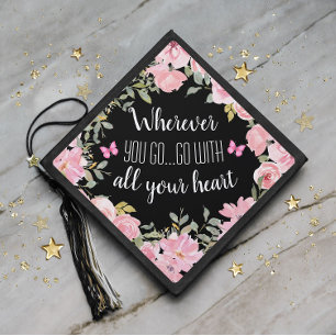 Graduation Inspirational Pink Black All Your Heart Cap Topper