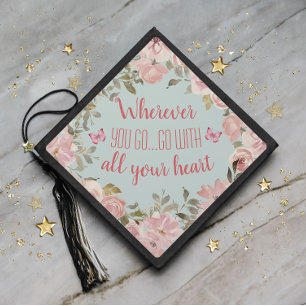 Graduation Inspirational Pink Mint Wherever You Go Cap Topper