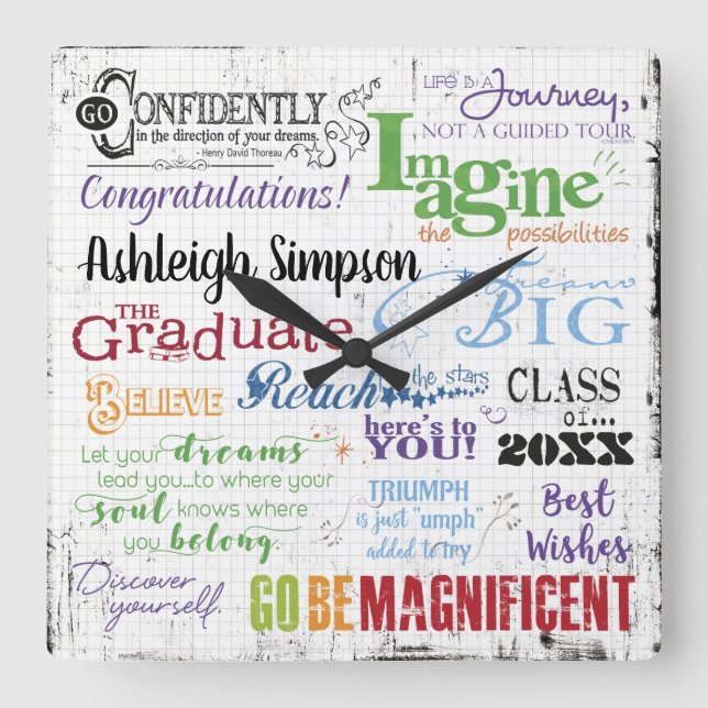 Graduation Inspirational Quotes Personalized Square Wall Clock (Front)