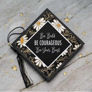 Graduation Inspirational White Daisies Black Cap Topper