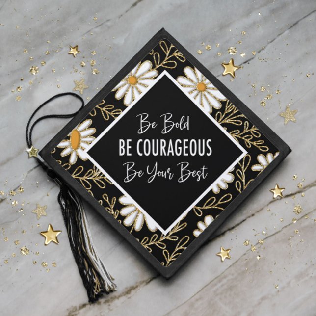 Graduation Inspirational White Daisies Black Cap Topper (Creator Uploaded)