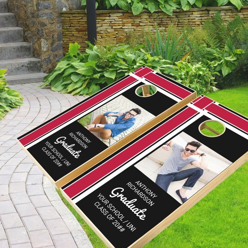 Graduation Instagram Photos Black Red White Cornhole Set