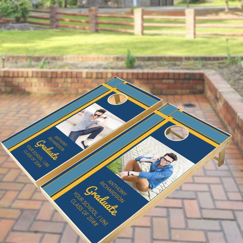 Graduation Instagram Photos Blue Gold Yellow Cornhole Set
