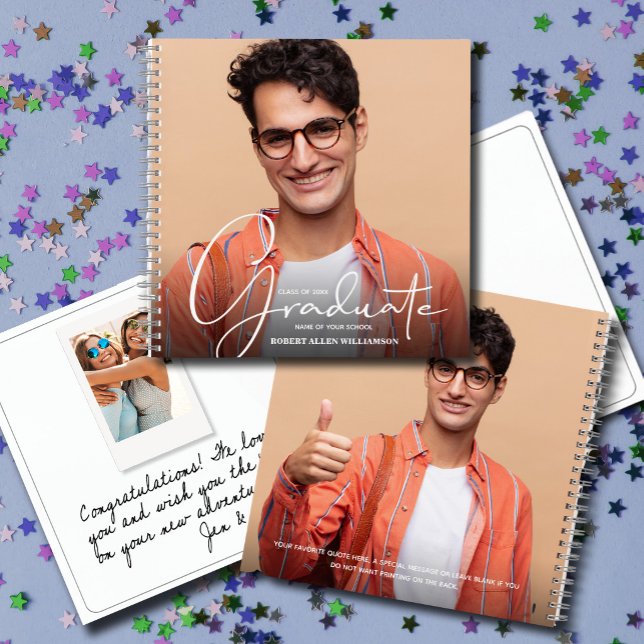 Graduation Instant Photo Guest Notebook (CHOOSE your page style, spine color, soft or hard cover and add a personal message on the back.
)