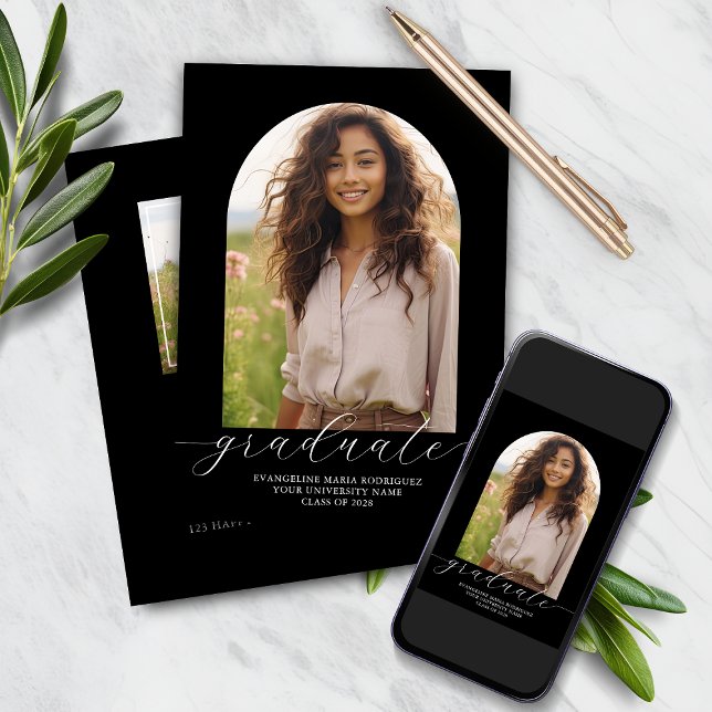 Graduation Invitation 2 Photos Arch - Black (Creator Uploaded)