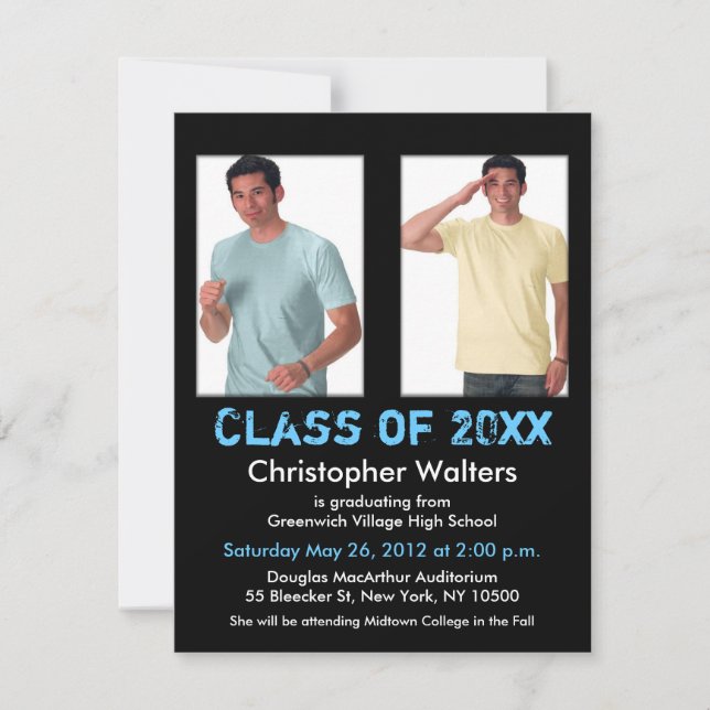 Graduation Invitation Add 2 Image Black Blue (Front)