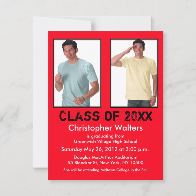 Graduation Invitation Add 2 Image Red (Front)