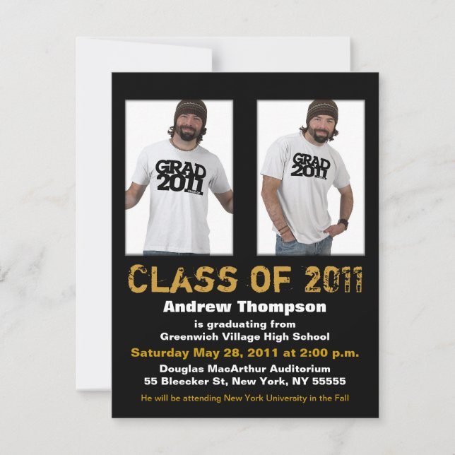 Graduation Invitation Add 2 Photos Black A6 (Front)