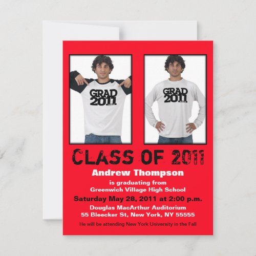 Graduation Invitation Add 2 Photos Red A5